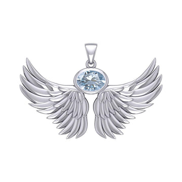 Guardian Angel Wings Silver Pendant with Birthstone TPD5869 - Jewelry